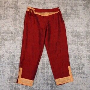 Vintage Henna Pants Women's 9 Red 100% Silk Harem Wide Leg Yoga India Tie Belt